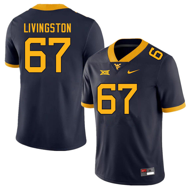 Men #67 Landen Livingston West Virginia Mountaineers College Football Jerseys Sale-Navy